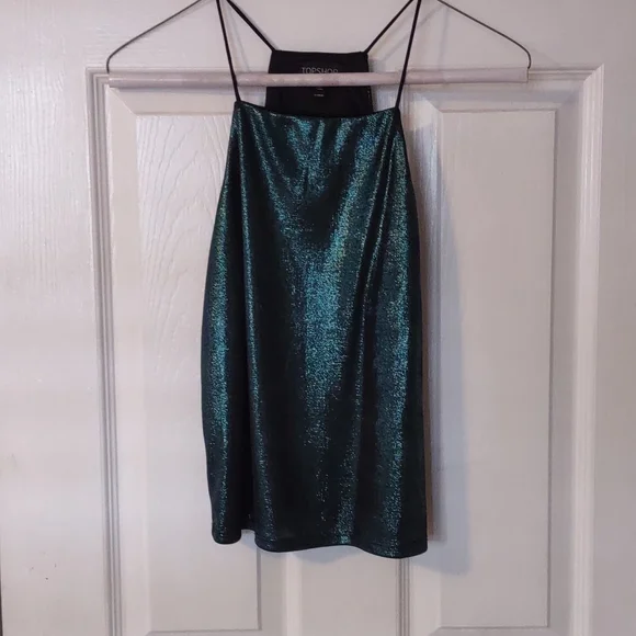 Spaghetti strap green glitter top - Picture 1 of 4